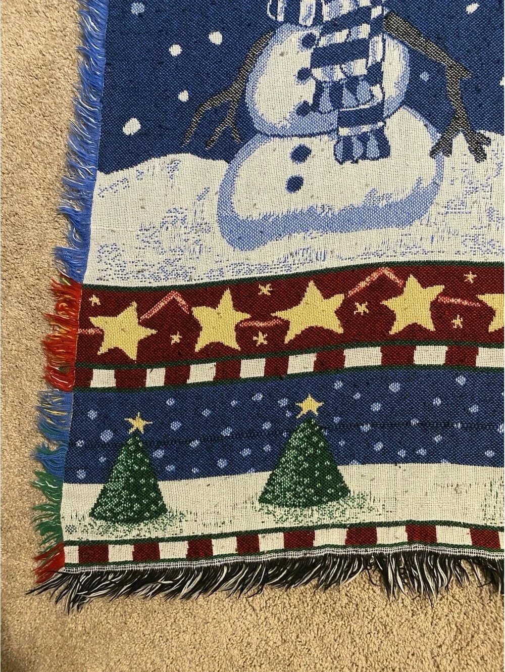 VTG Holiday Tapestry Throw Blanket - Snowmen Stars Christmas Trees - Mohawk Home